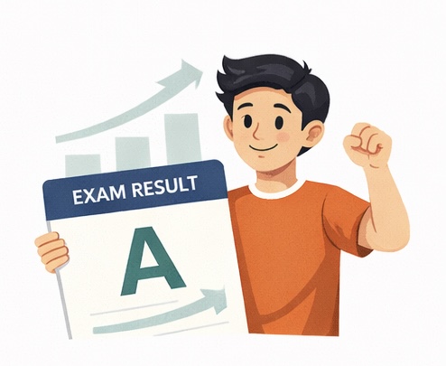 Student holding Exam Result A — measurable progress with SBE