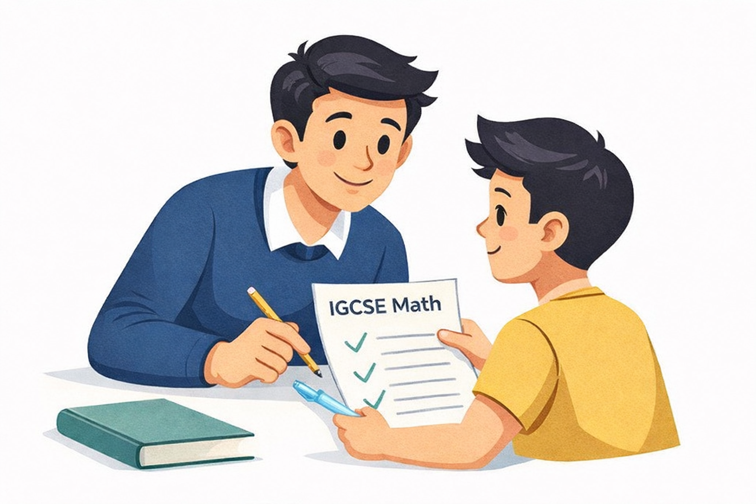 Teacher and student reviewing IGCSE Math together — syllabus-aligned tuition